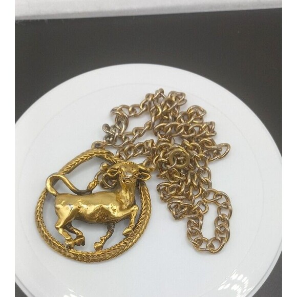 Signed Tortolani Taurus the Bull Zodiac Pendant Necklace April/May - Picture 3 of 12